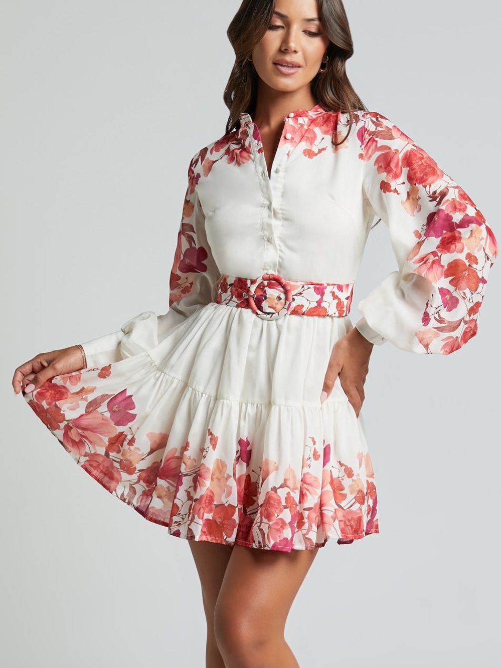 Showpo White Mini Dress with Coral Floral Print